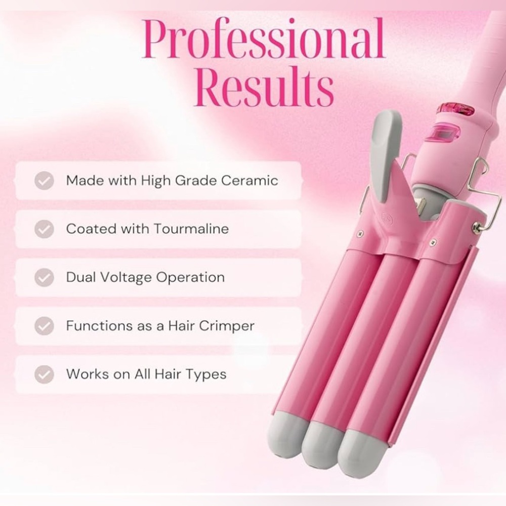 NWOB 1” Triple Barrel Ceramic Tourmaline Hair Waver•360swivel•6ft cord - Picture 5 of 7